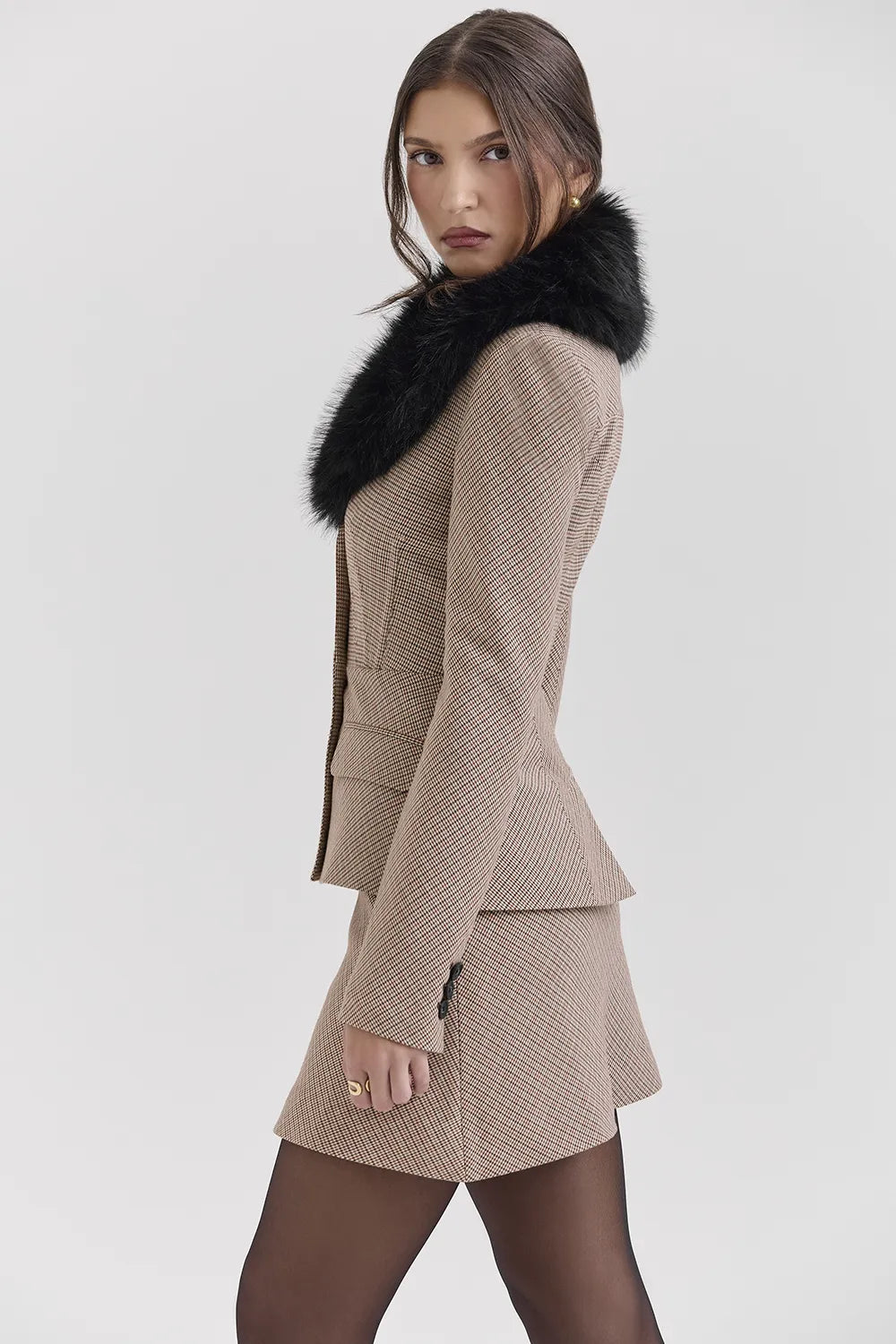 Buckingham Puppytooth Check Hourglass Jacket