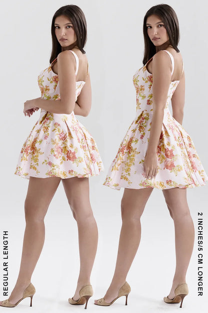 Bunny Peach Poppy Print Twill Mini Dress