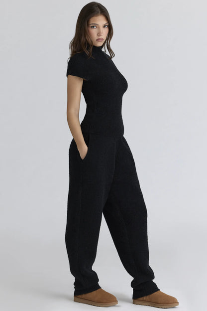 Geena Black Wool Boucle Knit Trousers