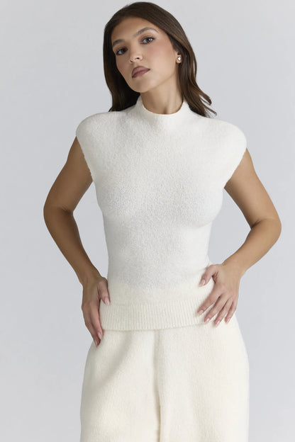 Caia Ivory Wool Boucle Knit Top