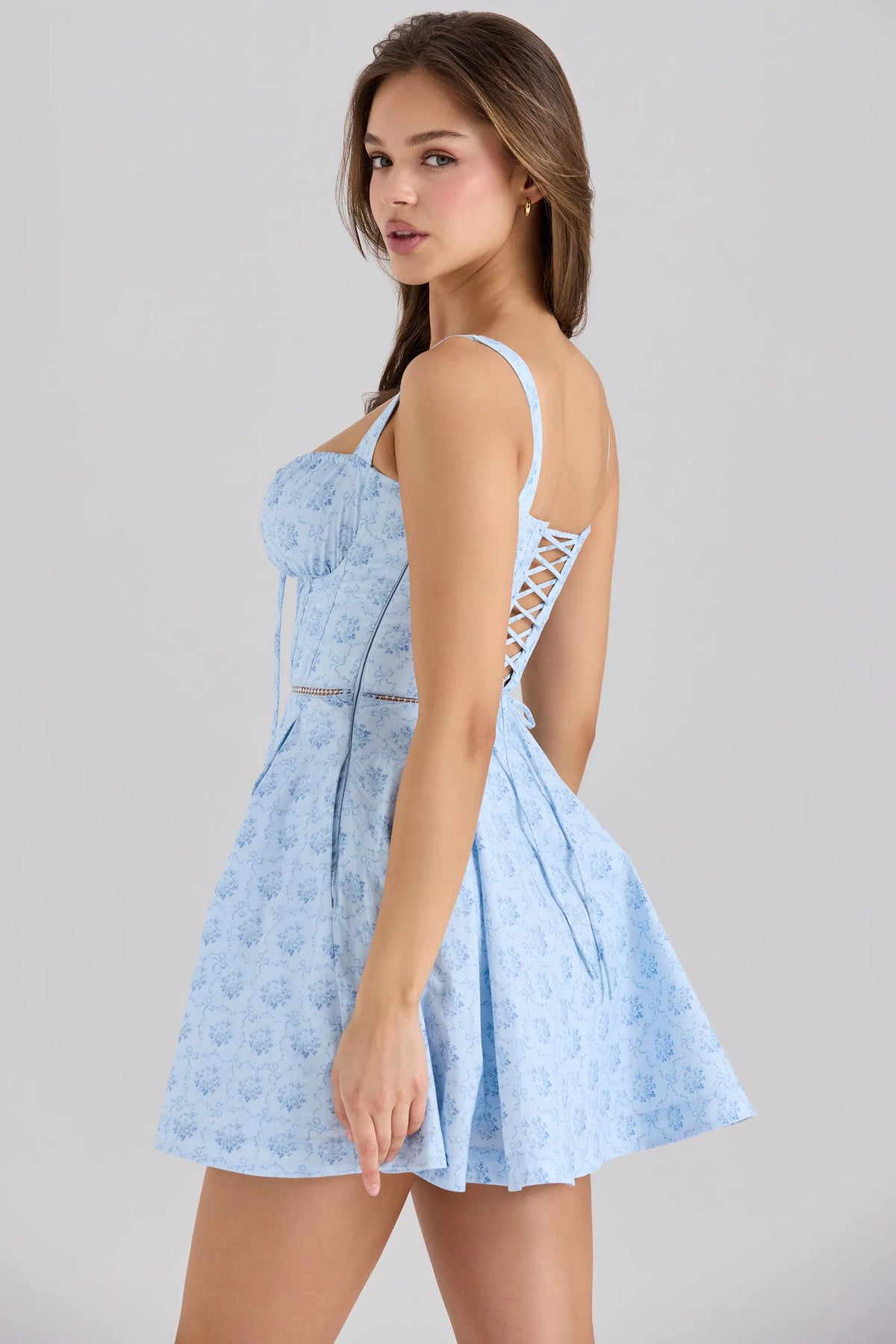 Calia Blue Floral Print Stretch Cotton Mini Dress