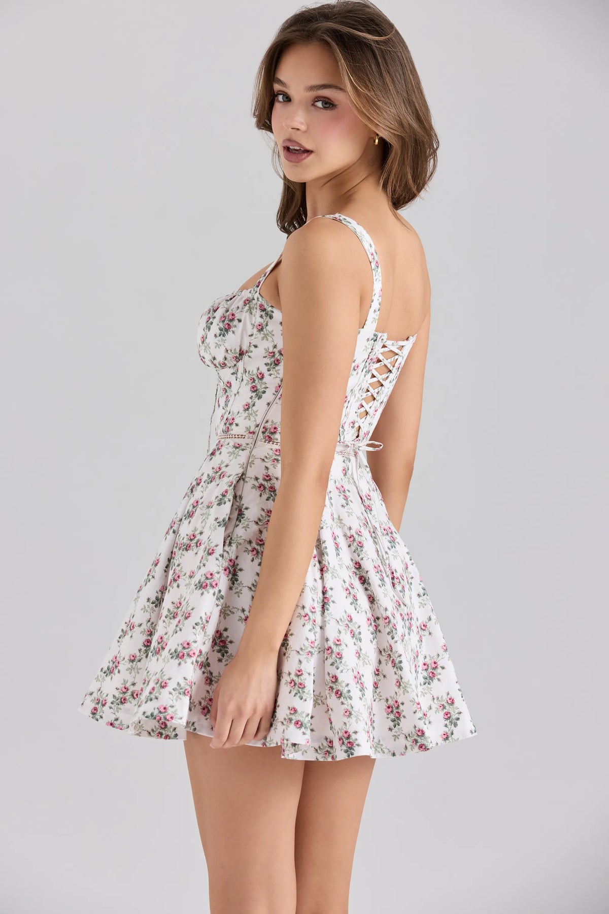 Calia Cream Rose Print Stretch Cotton Mini Dress