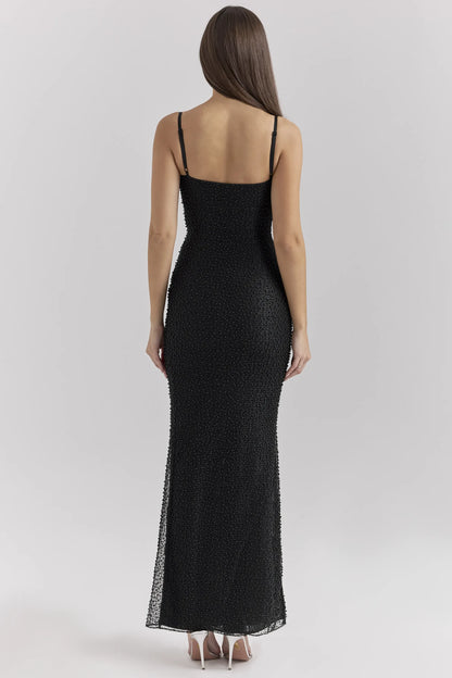 Calla Black Pearl Embellished Maxi Dress