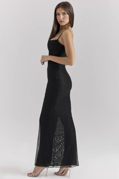 Calla Black Pearl Embellished Maxi Dress