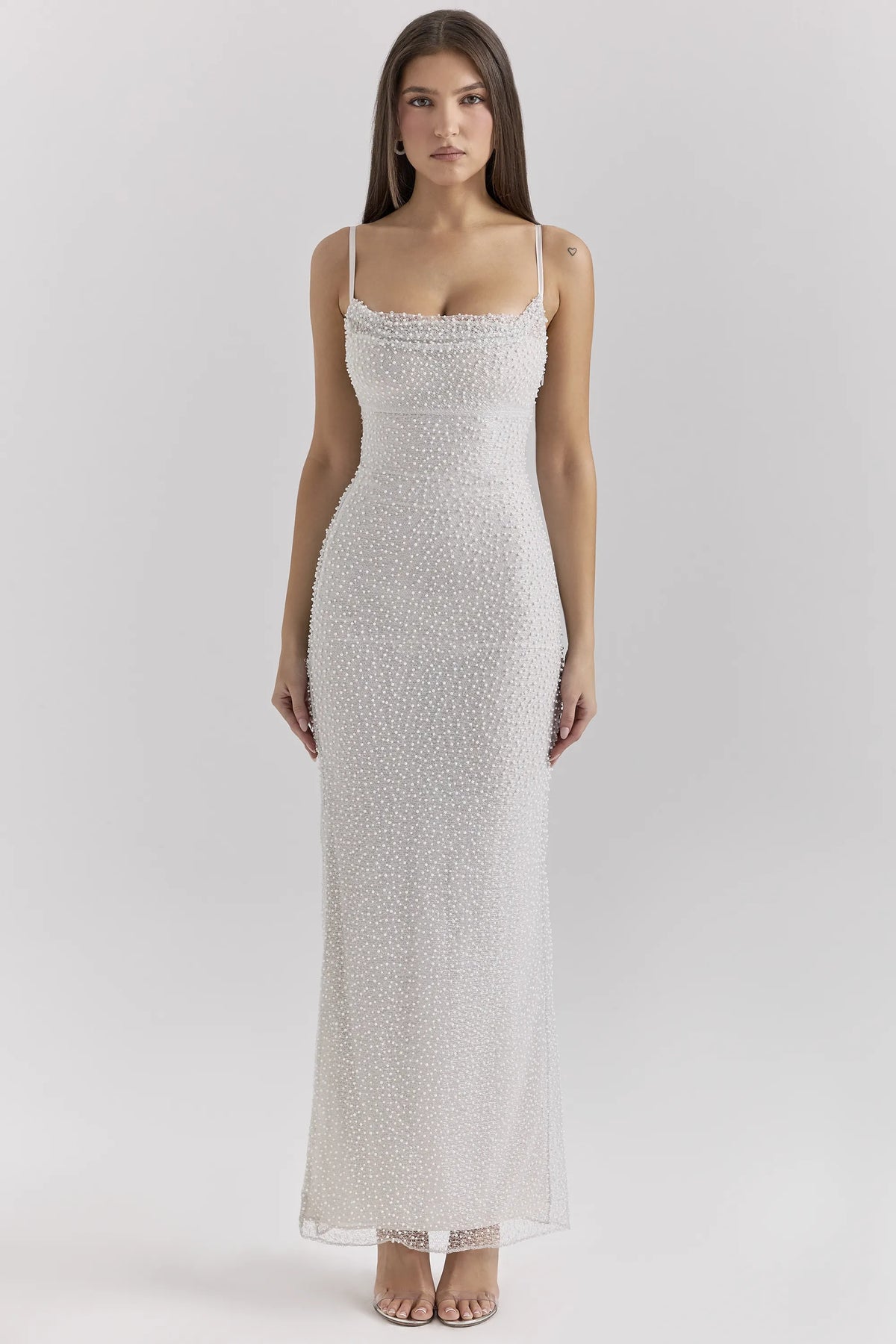 Calla Silver Pearl Embellished Maxi Dress