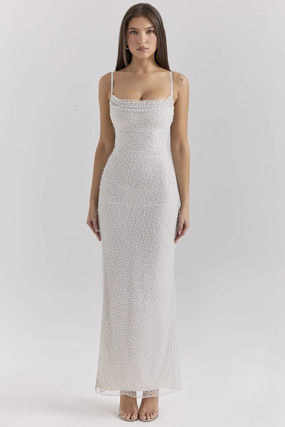 Calla Silver Pearl Embellished Maxi Dress