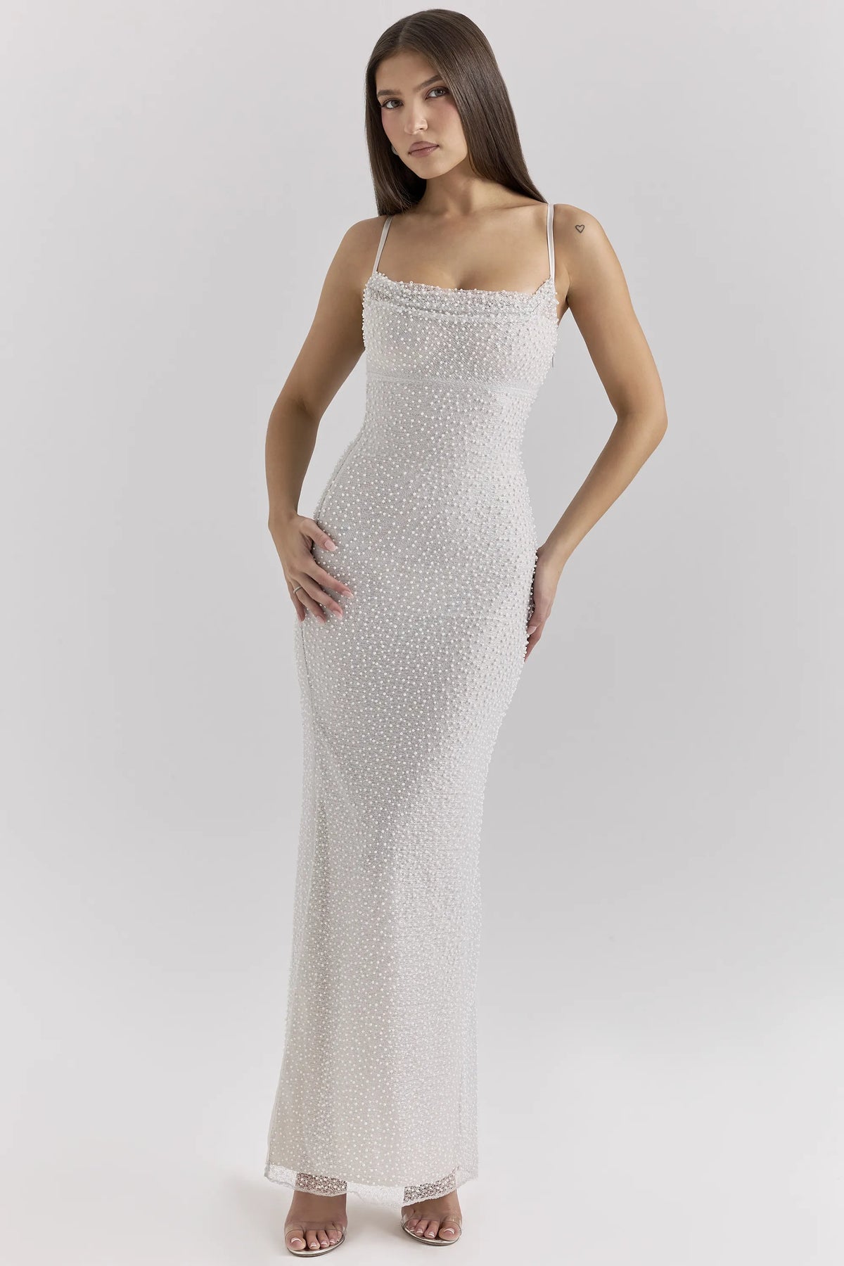 Calla Silver Pearl Embellished Maxi Dress