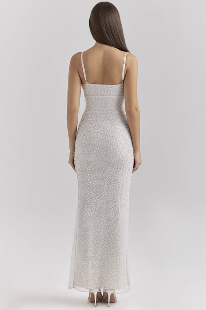 Calla Silver Pearl Embellished Maxi Dress