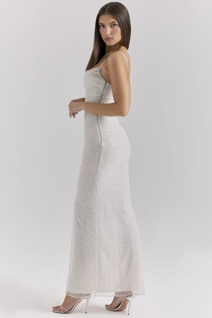 Calla Silver Pearl Embellished Maxi Dress