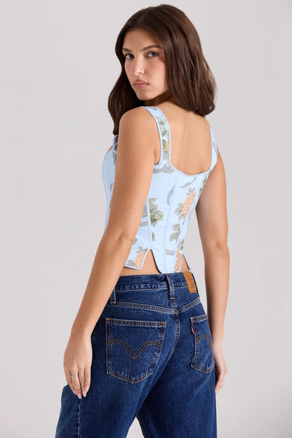 Callie Blue Rose Reversible Cotton Corset Top