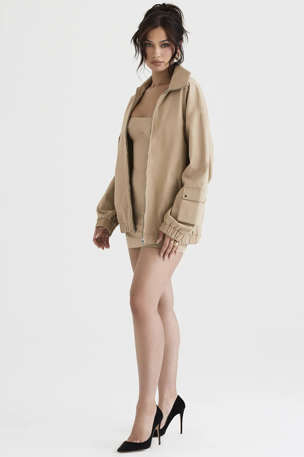 Cami Taupe Oversized Track Jacket