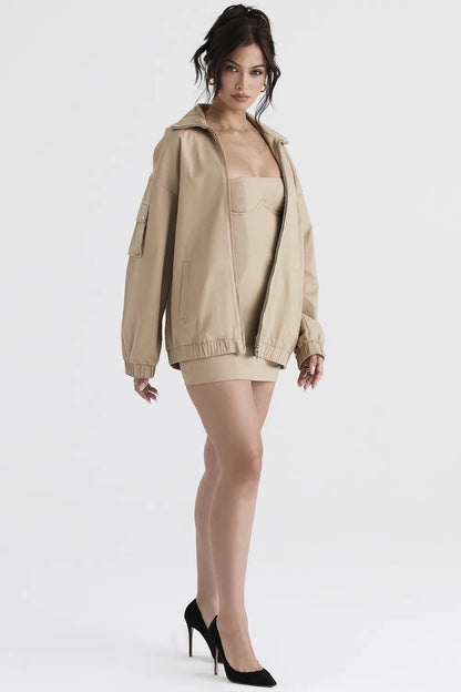 Cami Taupe Oversized Track Jacket