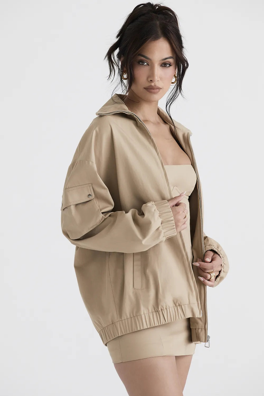 Cami Taupe Oversized Track Jacket