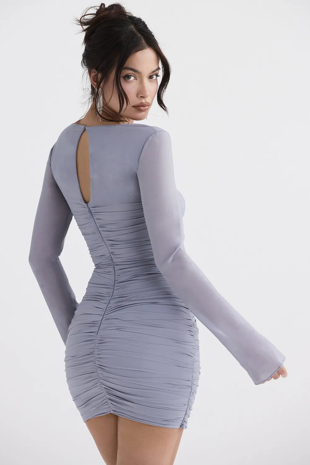 Camille Dove Grey Real Silk Mini Dress
