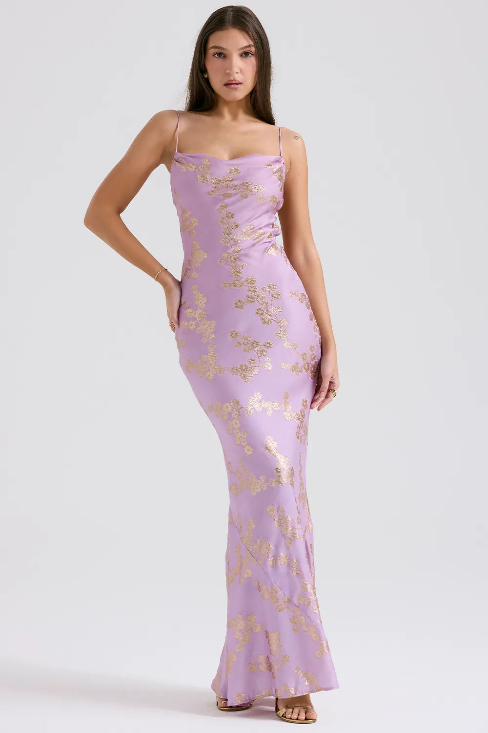 Capriana  Orchid Jacquard Satin Gown