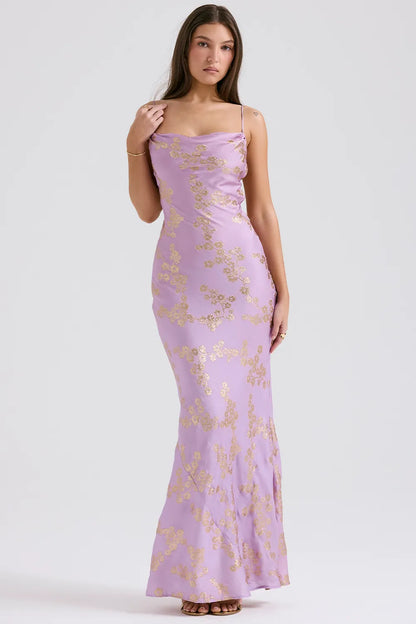Capriana  Orchid Jacquard Satin Gown