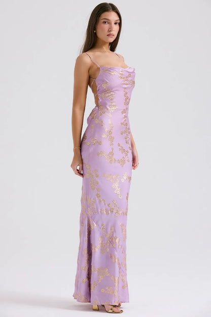 Capriana  Orchid Jacquard Satin Gown
