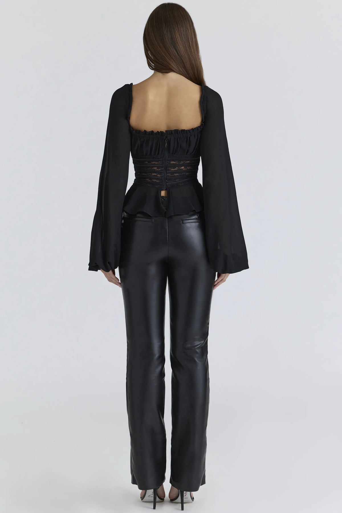 Cara Black Long Sleeve Georgette Peplum Top