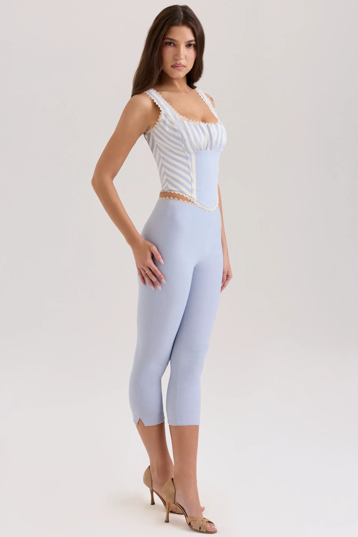 Carella Blue Stretch Twill Fitted Capri Trousers