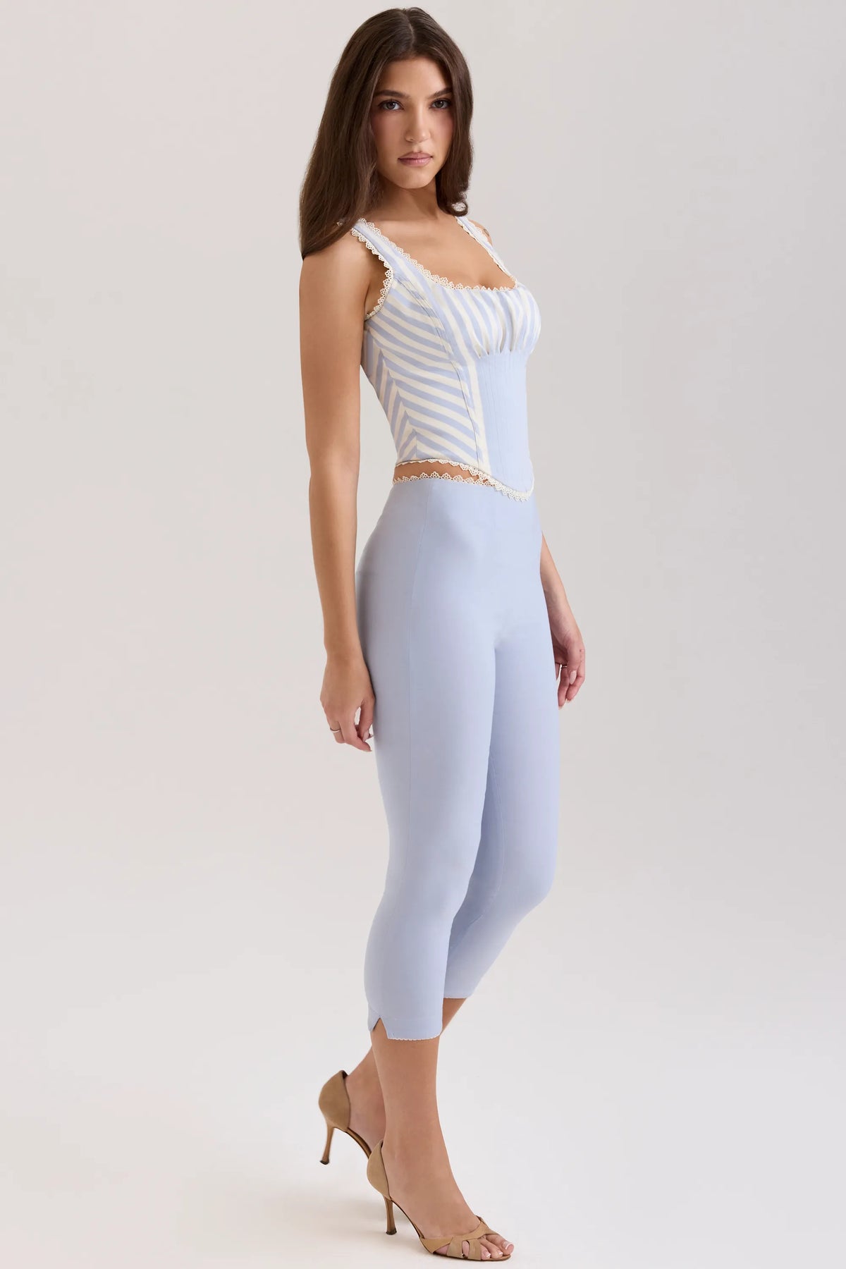 Carella Blue Stretch Twill Fitted Capri Trousers