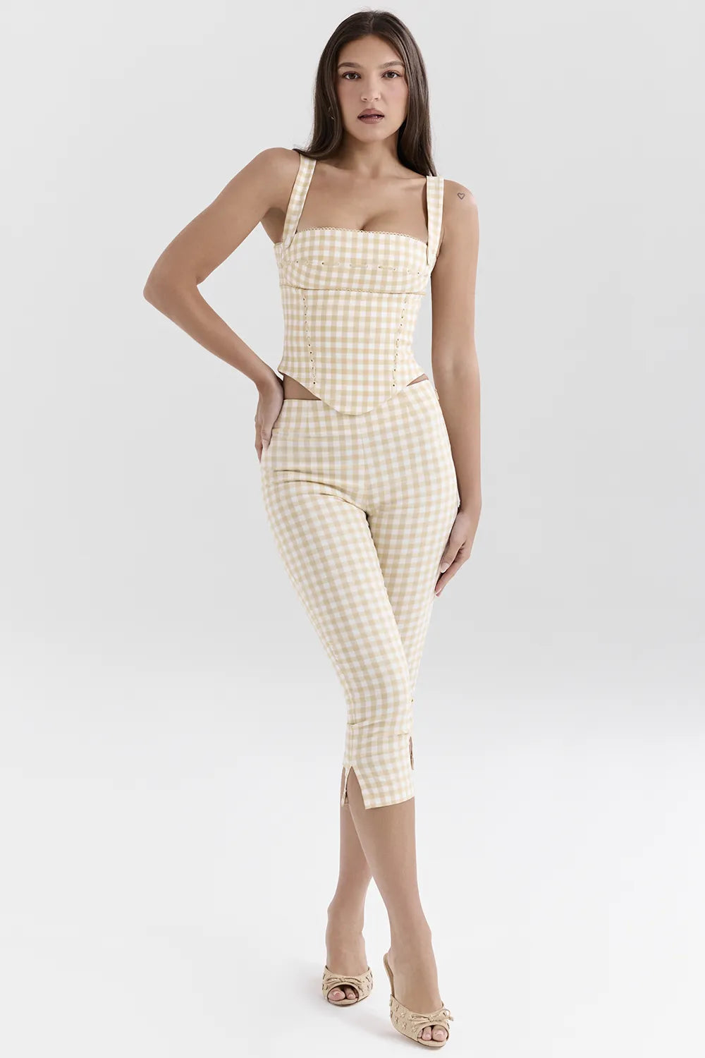 Carella Gingerbread Gingham Capri Trousers