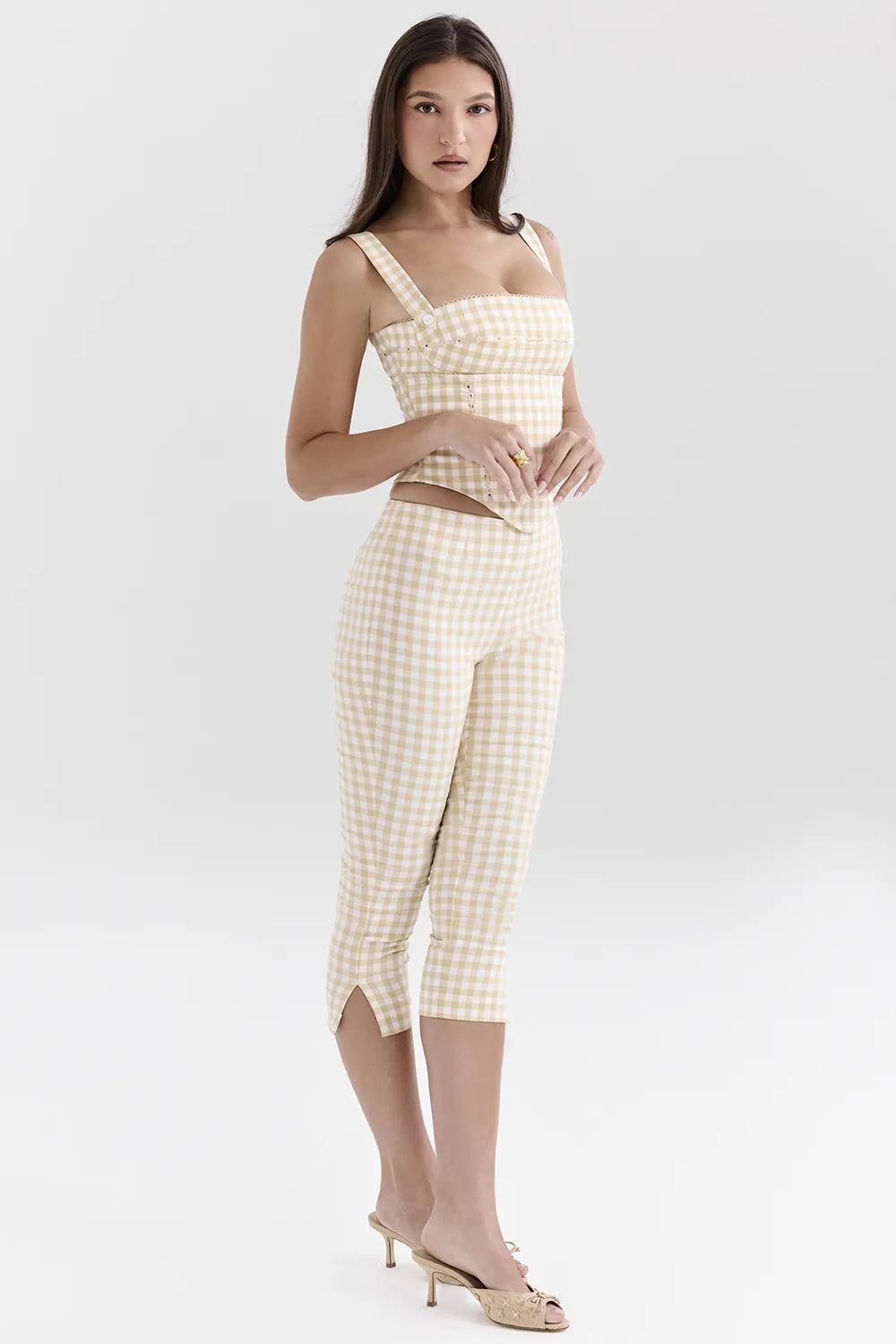 Carella Gingerbread Gingham Capri Trousers