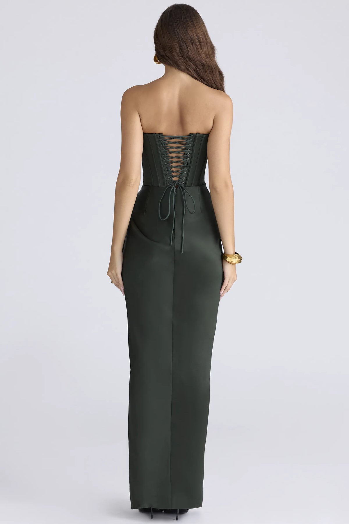 Carelle Emerald Satin Strapless Maxi Dress