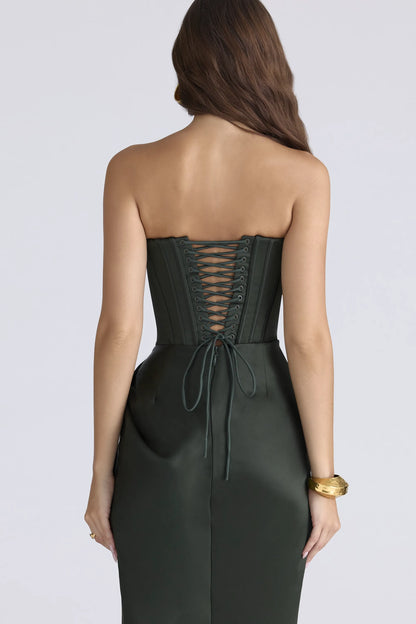 Carelle Emerald Satin Strapless Maxi Dress