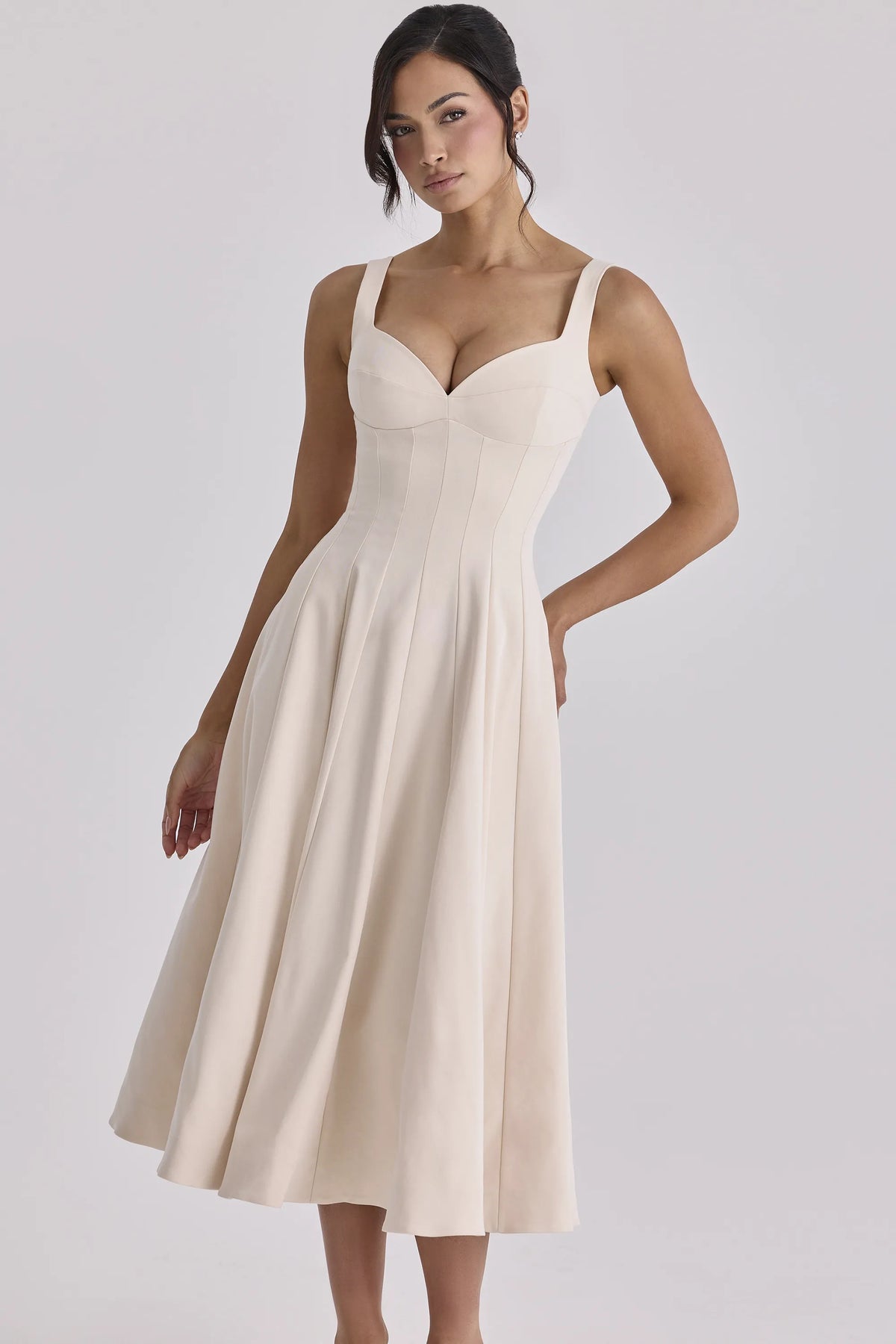 Carlotta Vintage Ivory Twill Silhouette Midi Dress