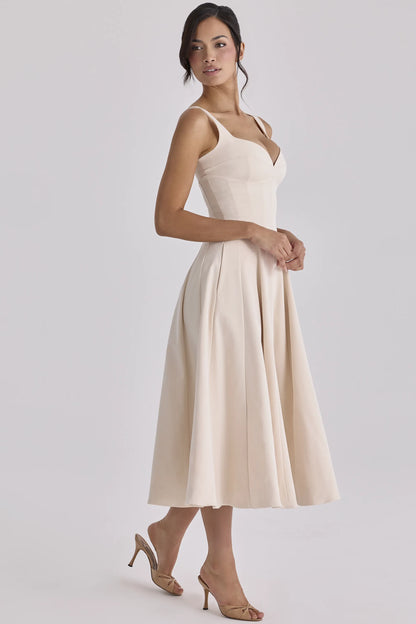 Carlotta Vintage Ivory Twill Silhouette Midi Dress