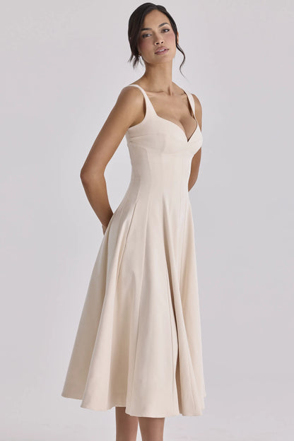 Carlotta Vintage Ivory Twill Silhouette Midi Dress