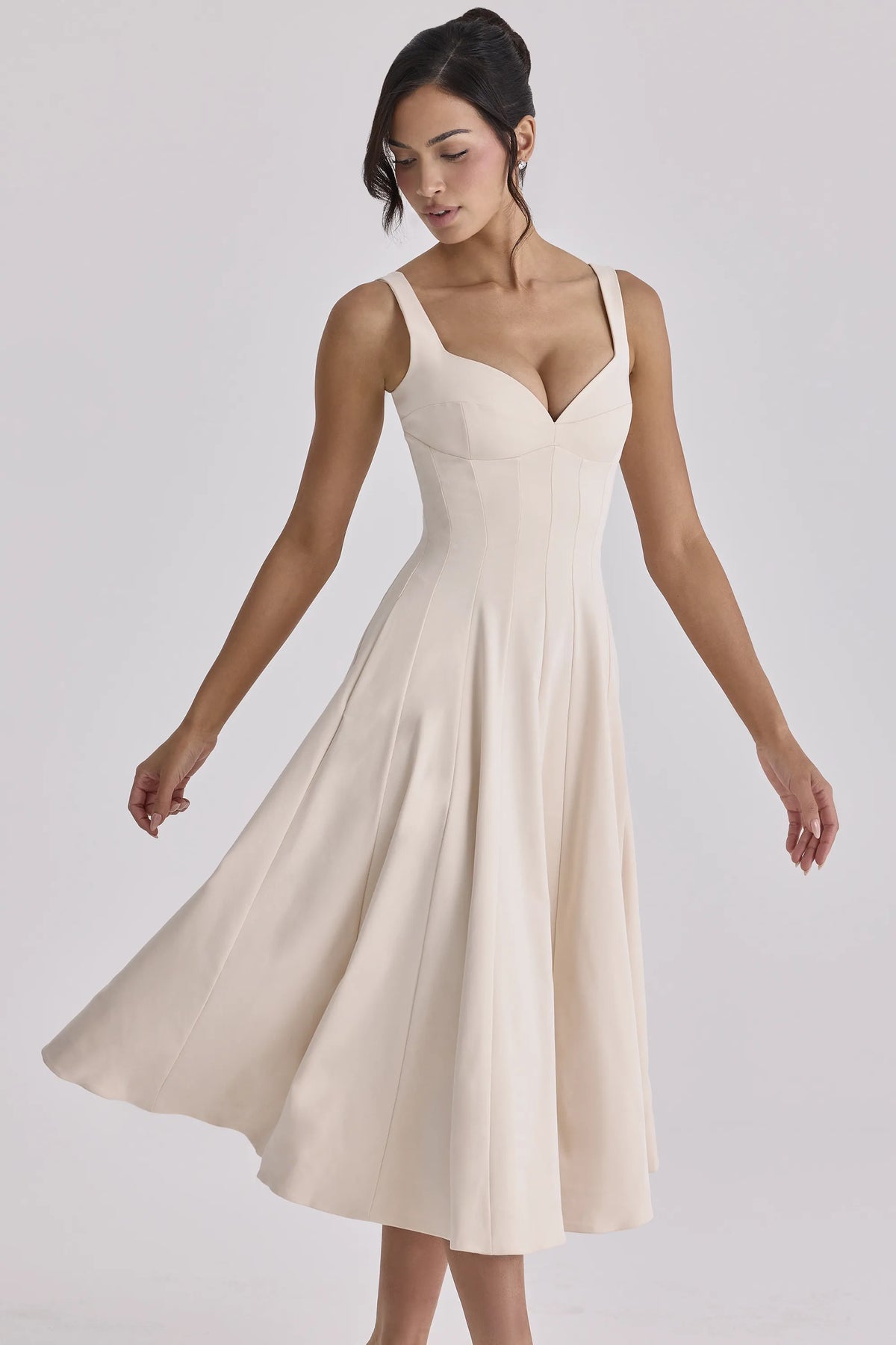 Carlotta Vintage Ivory Twill Silhouette Midi Dress