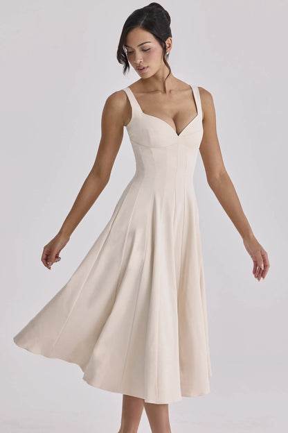Carlotta Vintage Ivory Twill Silhouette Midi Dress