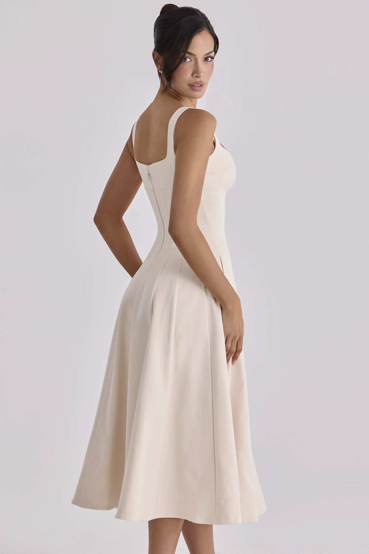 Carlotta Vintage Ivory Twill Silhouette Midi Dress
