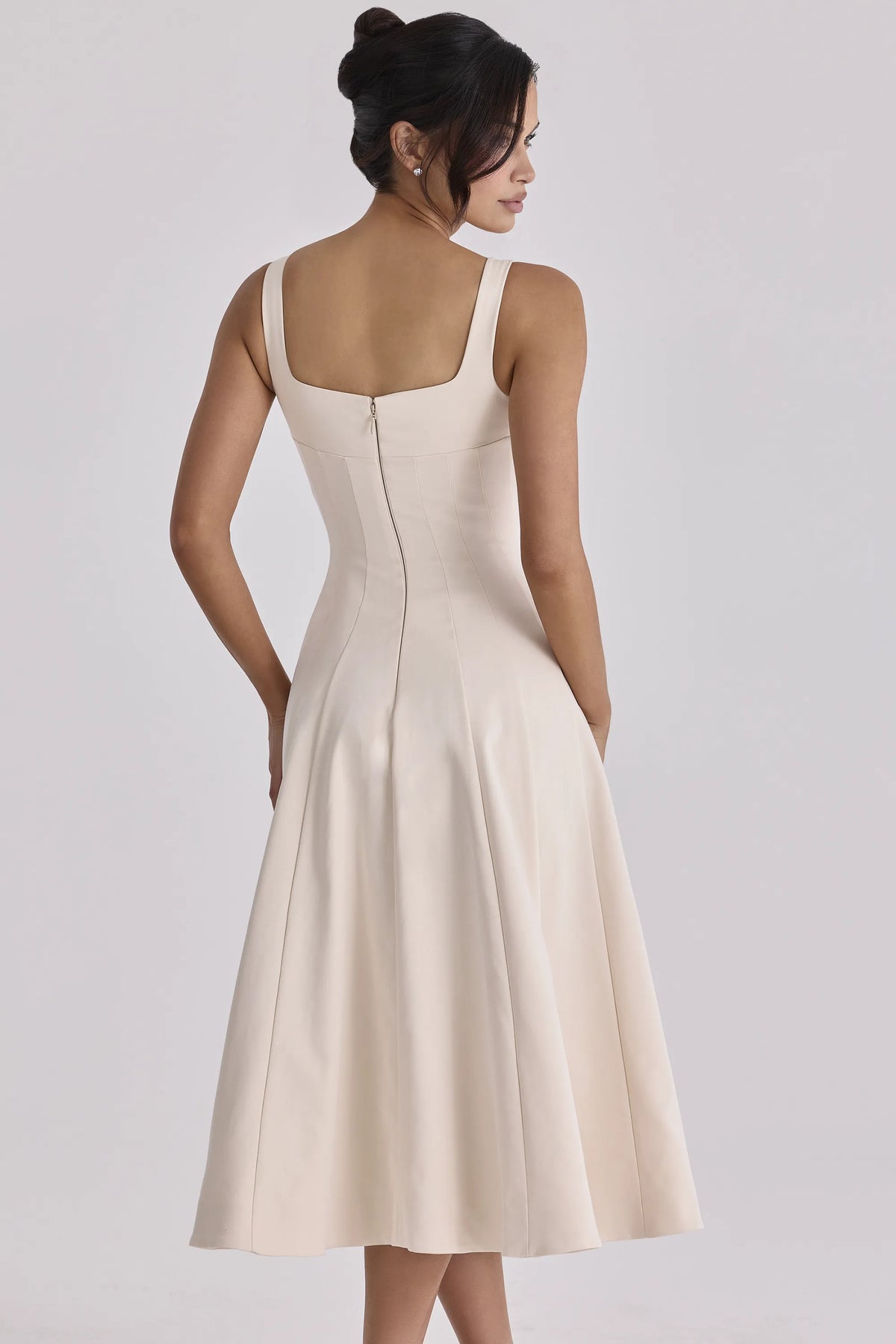 Carlotta Vintage Ivory Twill Silhouette Midi Dress