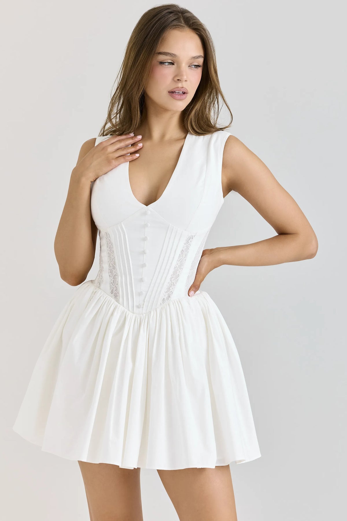 Carmel White Stretch Cotton Mini Dress