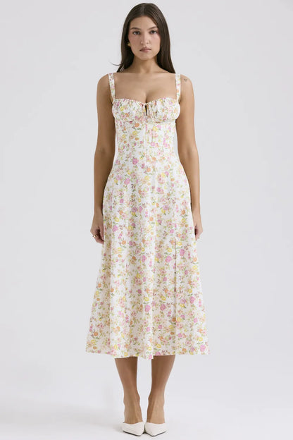 Carmen Ivory Meadow Print Cotton Bustier Sundress