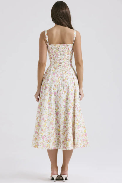 Carmen Ivory Meadow Print Cotton Bustier Sundress