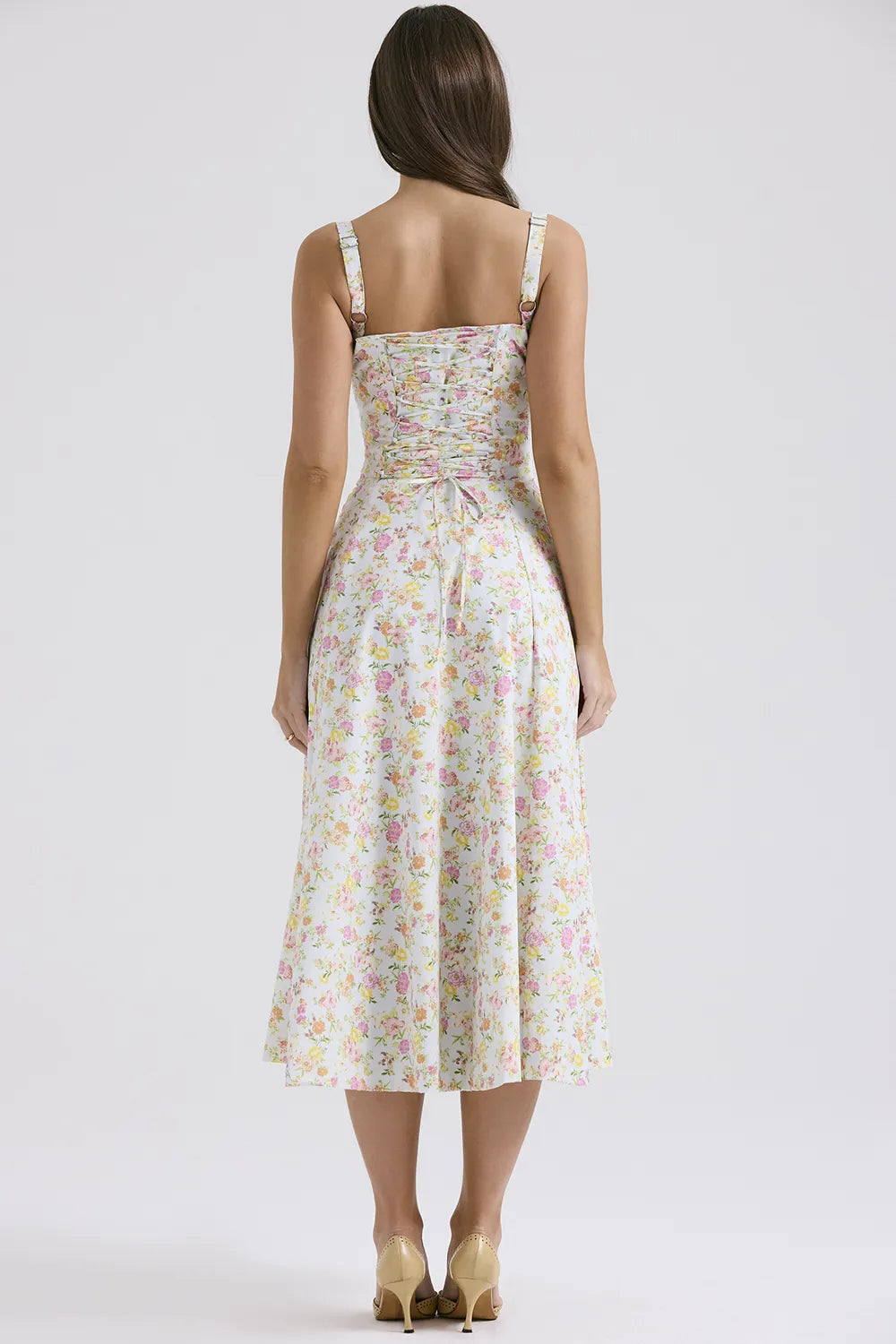Carmen Pale Blue Meadow Print Cotton Bustier Sundress