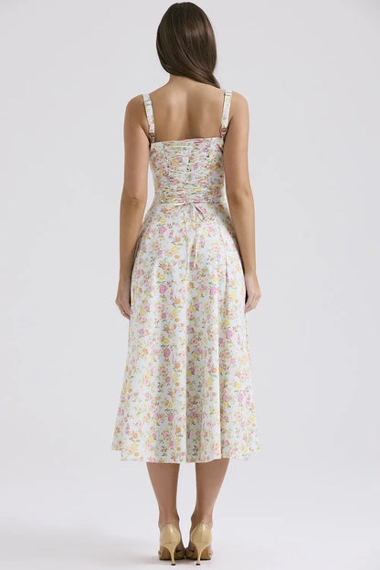 Carmen Pale Blue Meadow Print Cotton Bustier Sundress