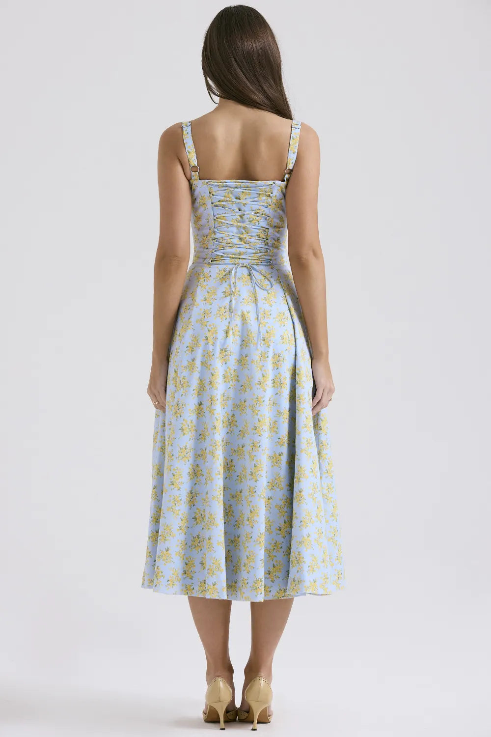 Carmen Soft Blue Vintage Floral Print Cotton Bustier Sundress