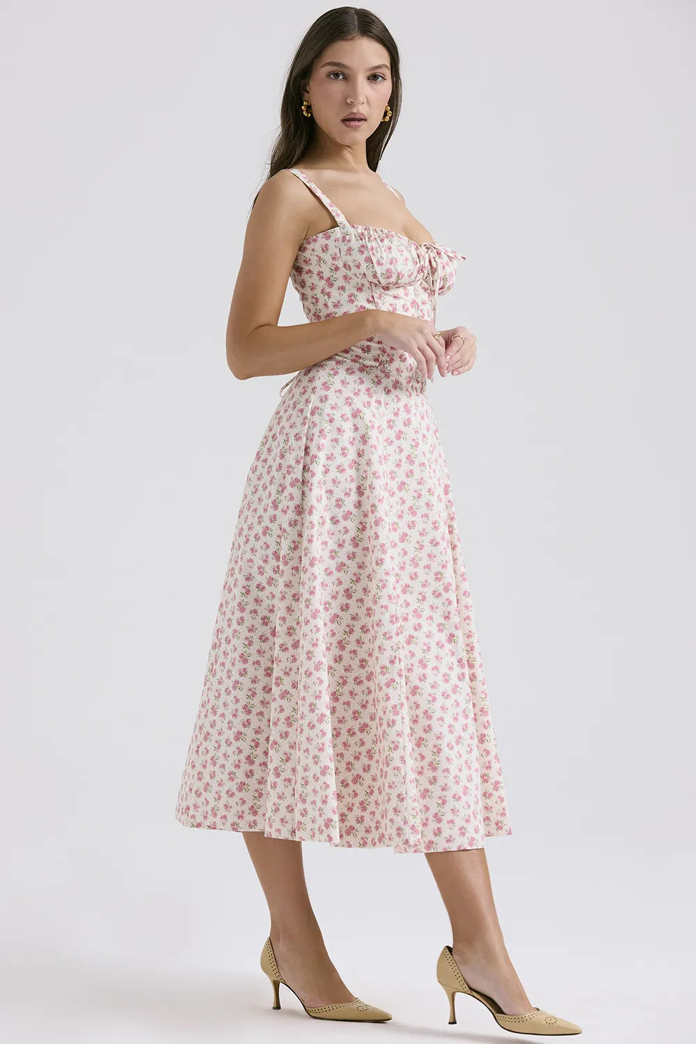 Carmen White Rosebud Print Cotton Bustier Sundress
