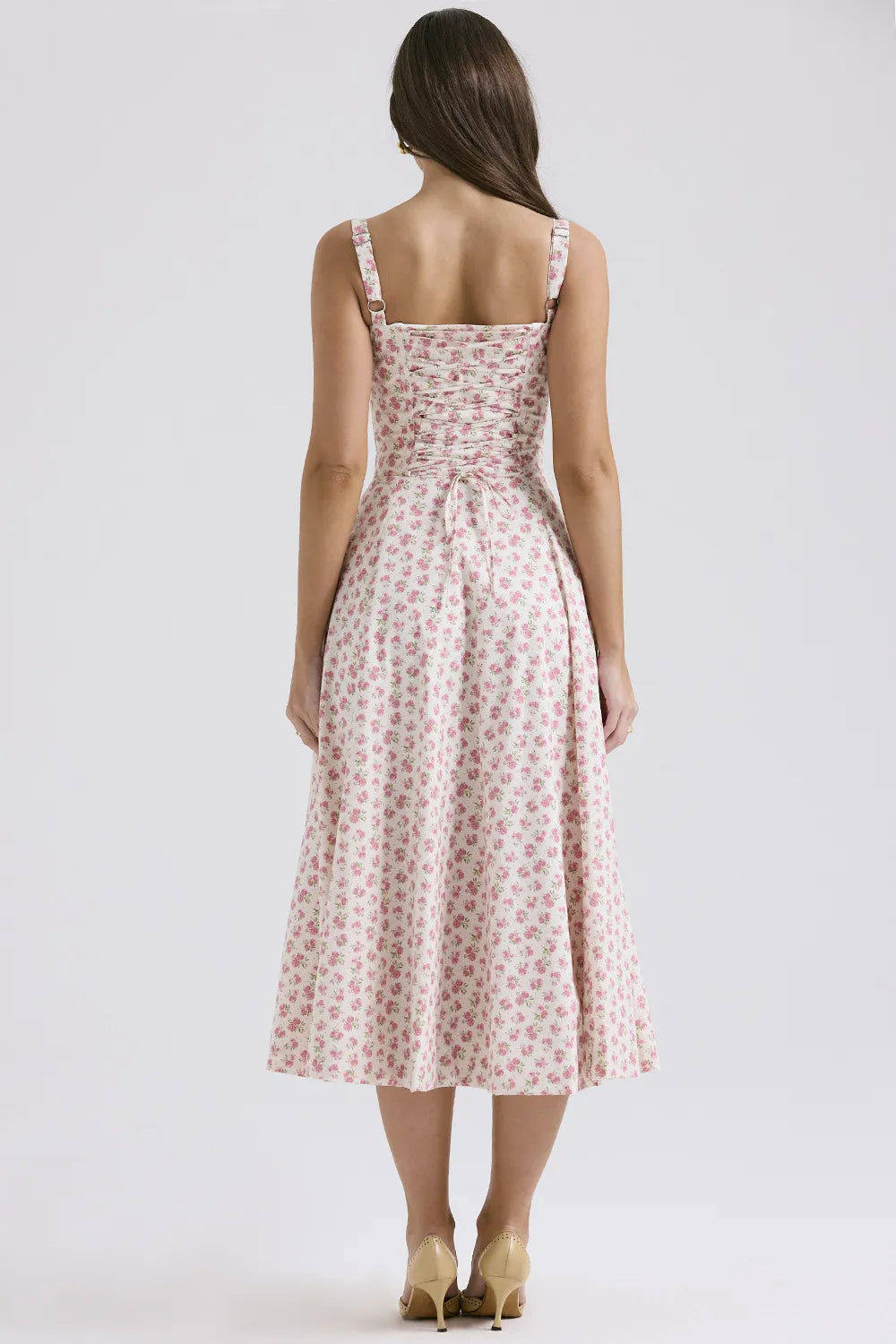 Carmen White Rosebud Print Cotton Bustier Sundress