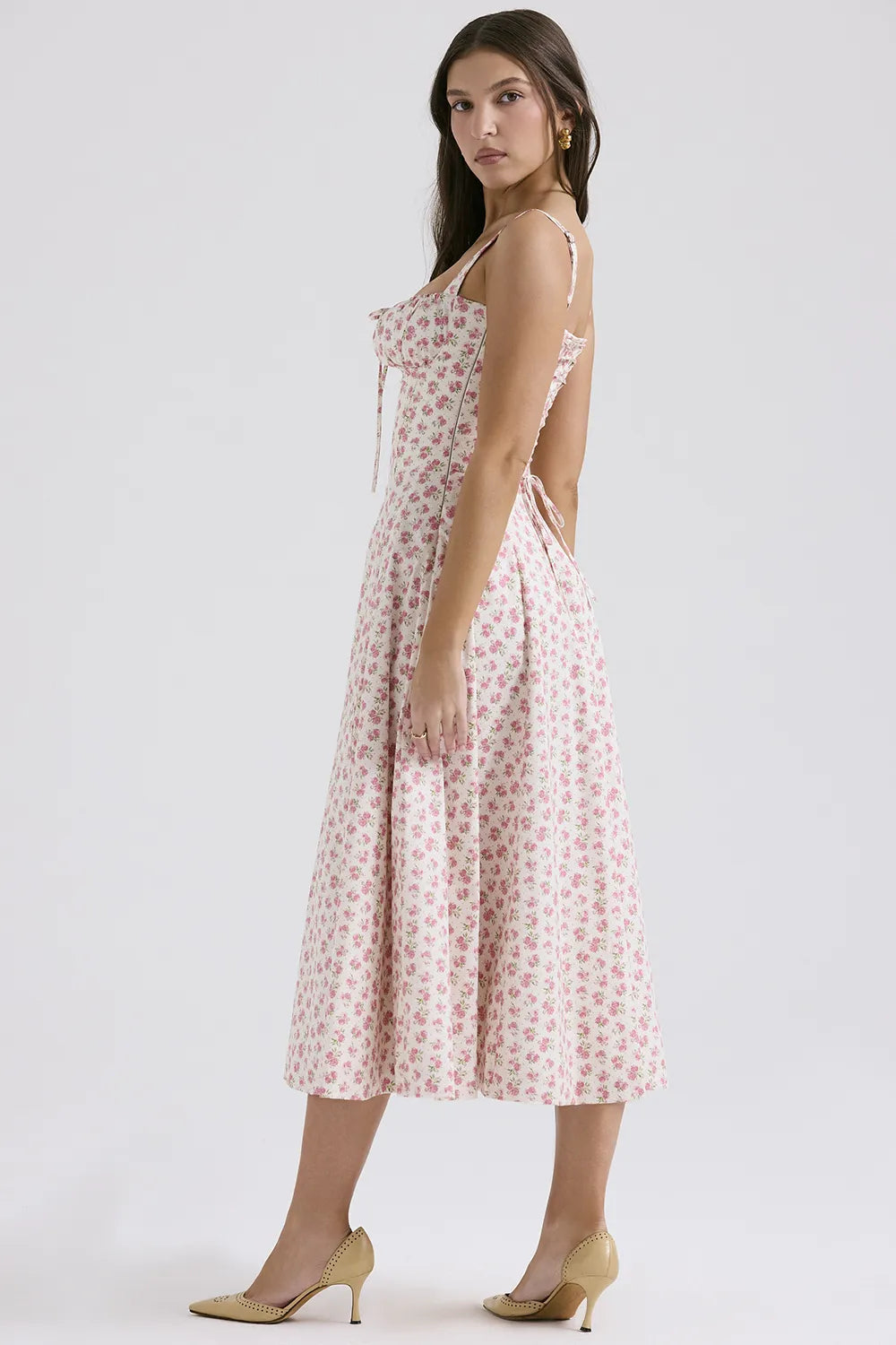 Carmen White Rosebud Print Cotton Bustier Sundress