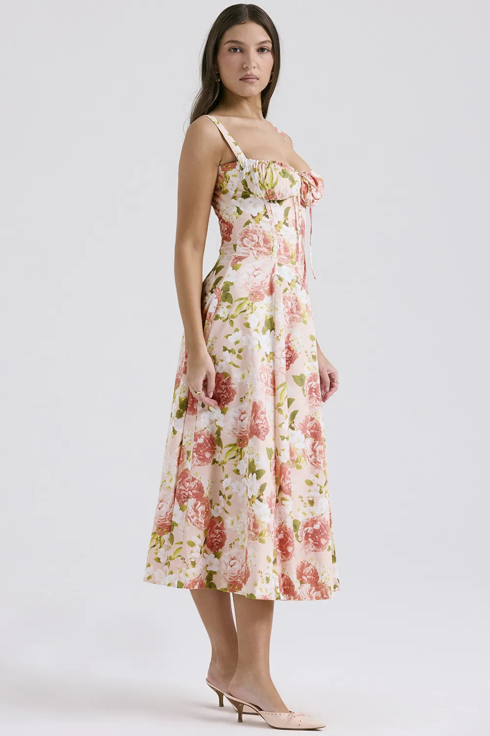 Carmen Pink Peony Print Cotton Bustier Sundress