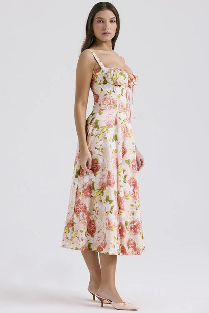 Carmen Pink Peony Print Cotton Bustier Sundress