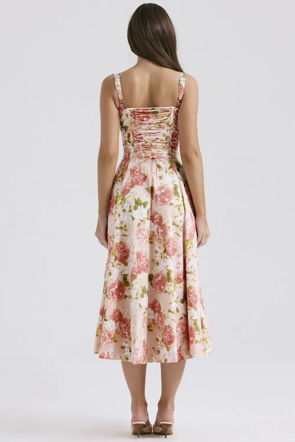 Carmen Pink Peony Print Cotton Bustier Sundress