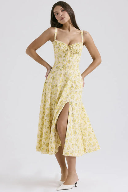 Carmen Buttercup Vintage Floral Print Cotton Bustier Sundress