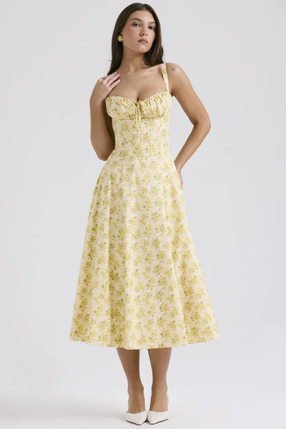 Carmen Buttercup Vintage Floral Print Cotton Bustier Sundress