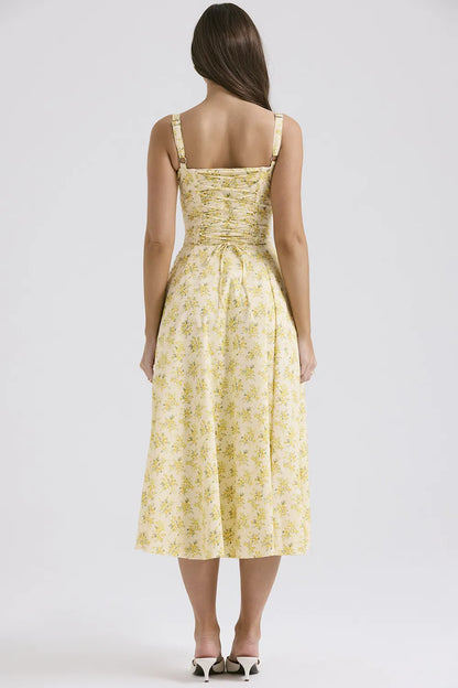Carmen Buttercup Vintage Floral Print Cotton Bustier Sundress
